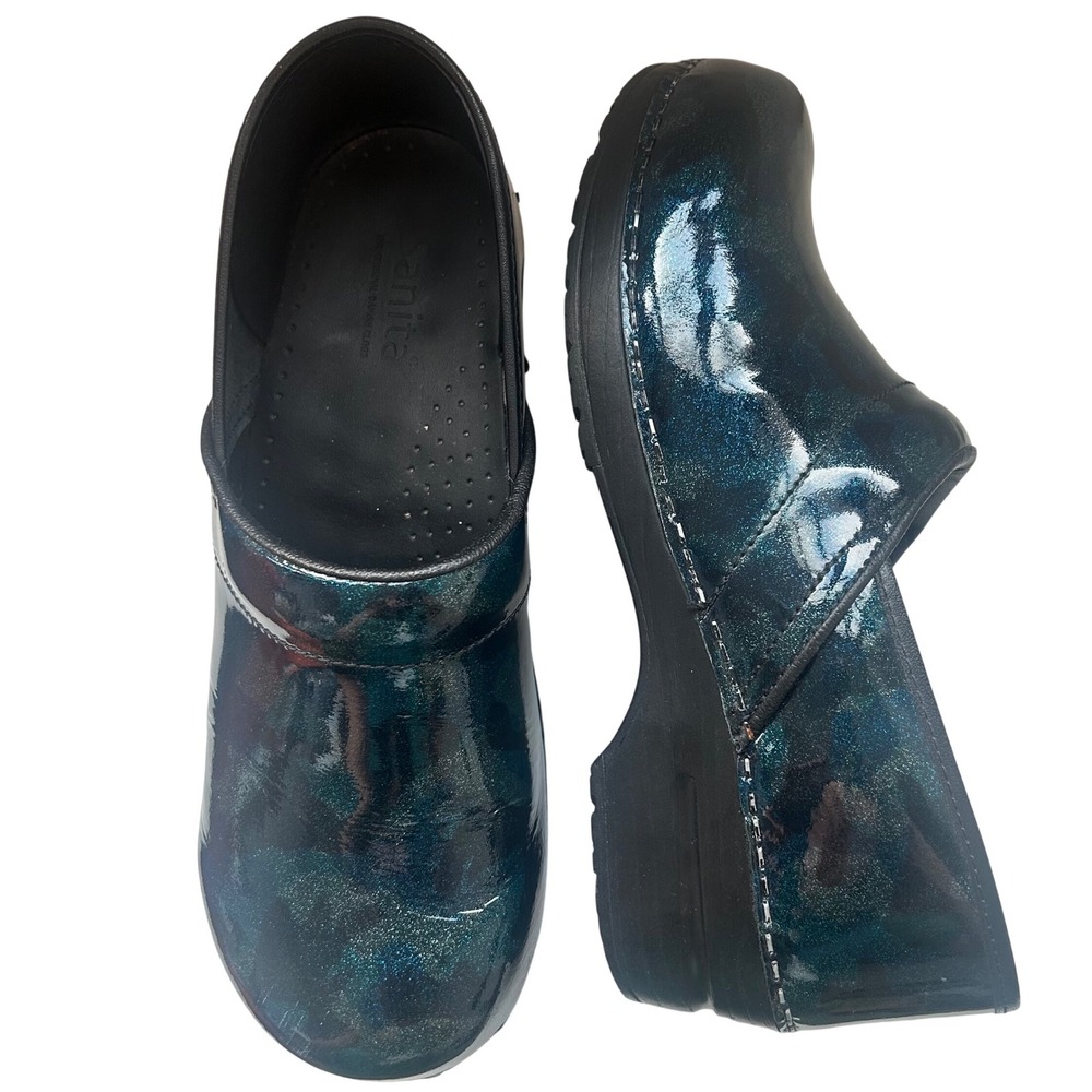 Sanita Aurora‎ Professional Danish Clogs Shoes Black Blue Glitter Nurse Sz EU 41
